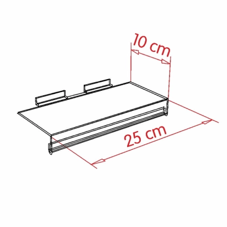 Półka z pleksi na panel z listwą cenową 10x25 cm