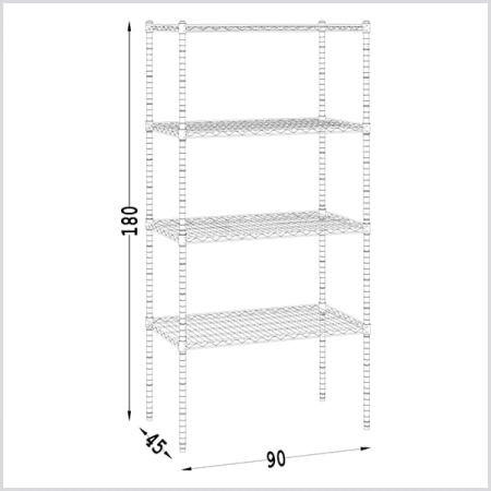 Regał chromowany 4 - półkowy Typ 2 głębokość 45 cm